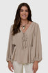 Air Flow Tie Front Peplum Hem Blouse - Taupe