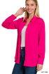 Selena Satin Button Front Blouse - Hot Pink