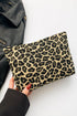 Leopard Canvas Travel Clutch Bag - Khaki