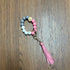 Pink & Gray Beaded Bracelet Ring Keychain