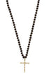 Long Black Wooden Cross Beaded 34" Necklace