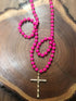 Pink Wooden Cross Beaded 34" Necklace