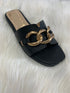 Coco Leather Slide with Chain Detail - Black