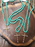 Teal Wooden Cross Beaded 34" Necklace