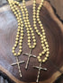 Long Cream Wooden Cross Beaded 34" Necklace