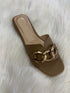 Coco Leather Slide with Chain Detail - Taupe